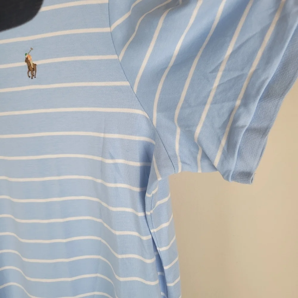 Polo Ralph Lauren Men's L Classic Fit Striped Blue Cotton Short Sleeve Shirt